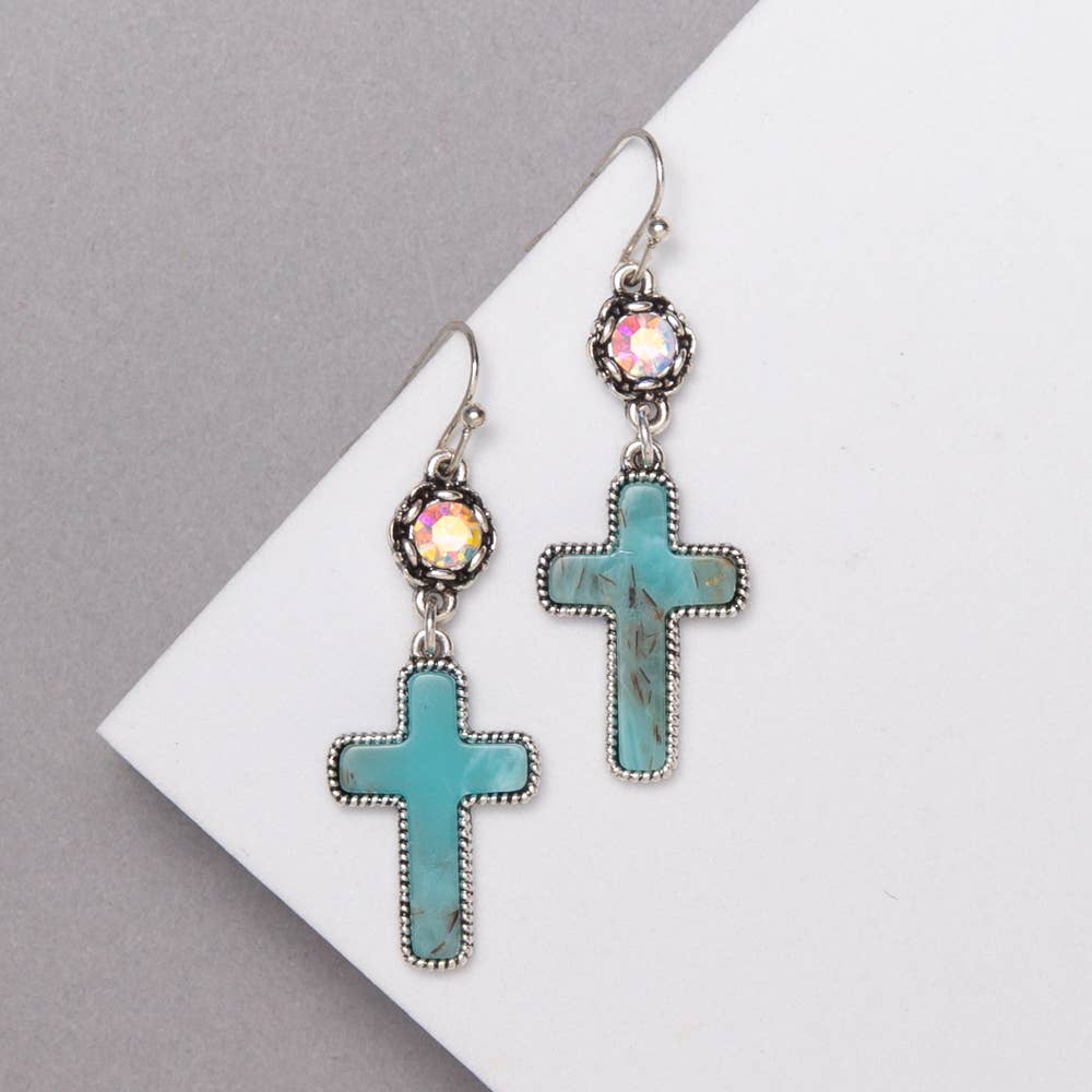 Western Stone Dangled Cross Earrings