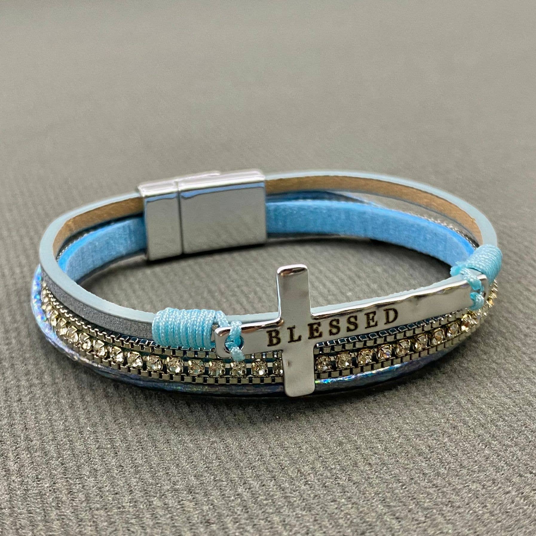 Blessed Cross Rhinestone Multi-layer Leather Bracelet - LB