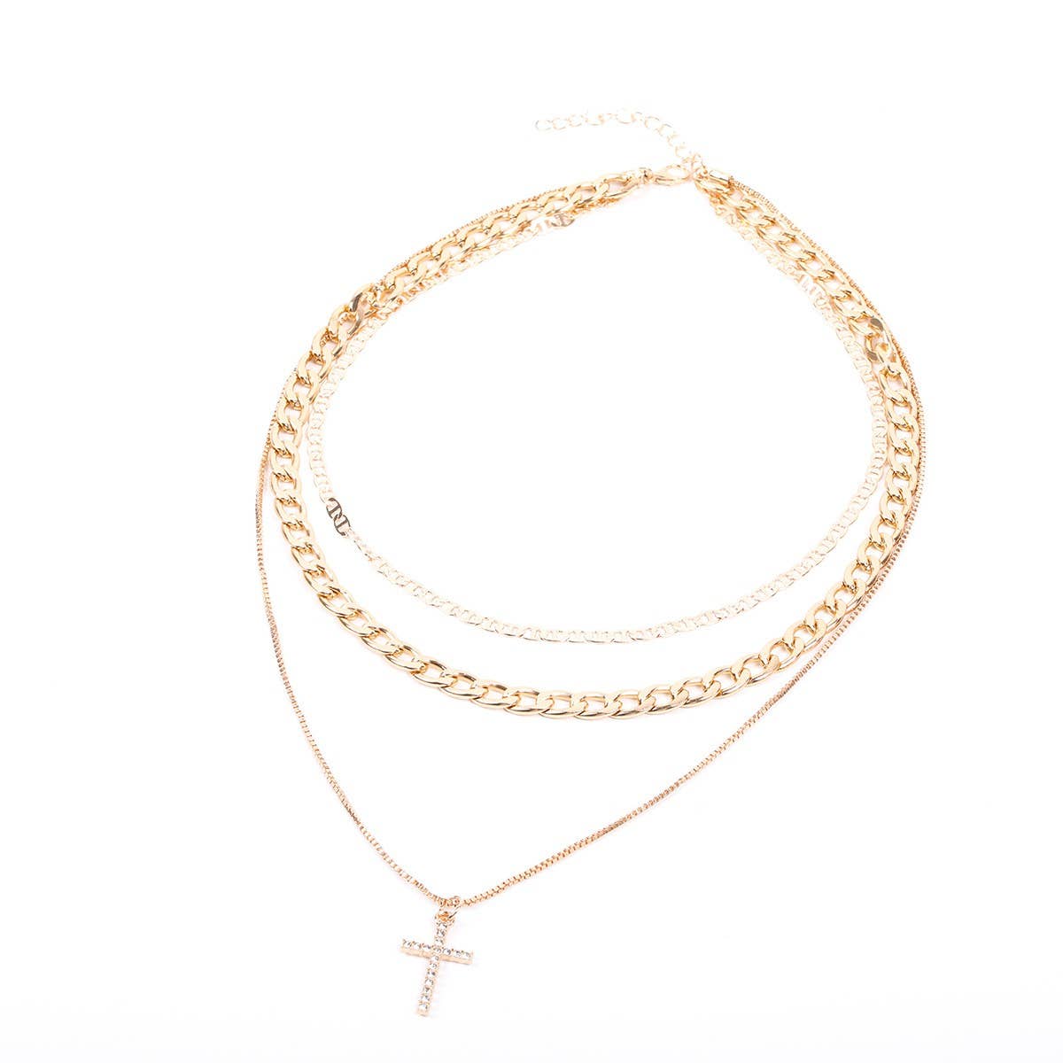 Layered Chain Necklace Cross Pendant Choker Statement