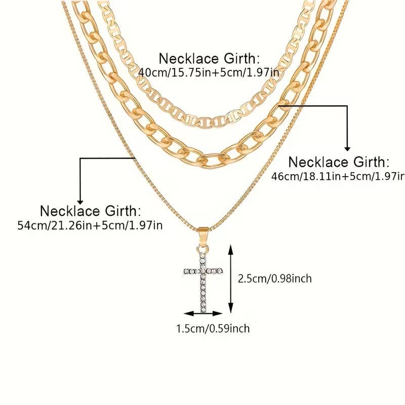 Layered Chain Necklace Cross Pendant Choker Statement
