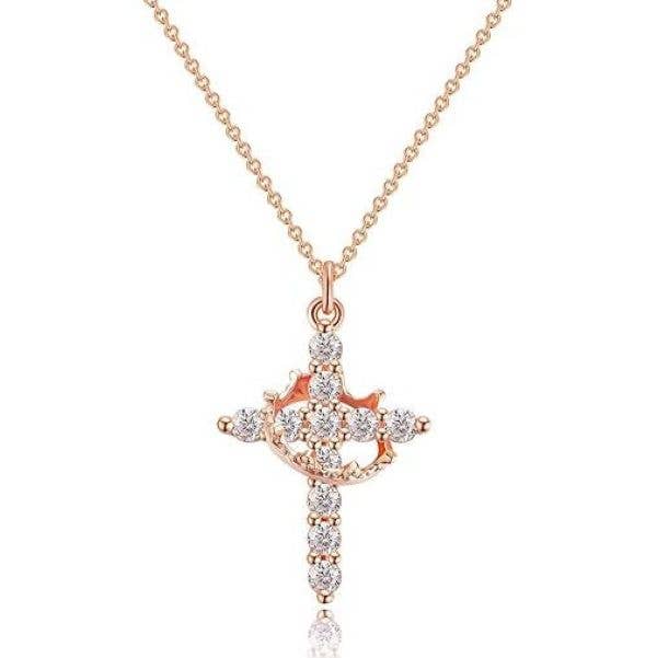 Sparkling Crown Cross Pendant Necklace Christian Jewelry