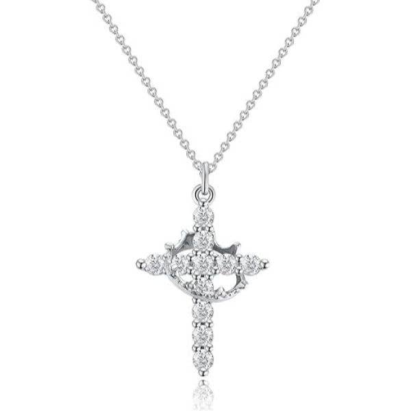 Sparkling Crown Cross Pendant Necklace Christian Jewelry