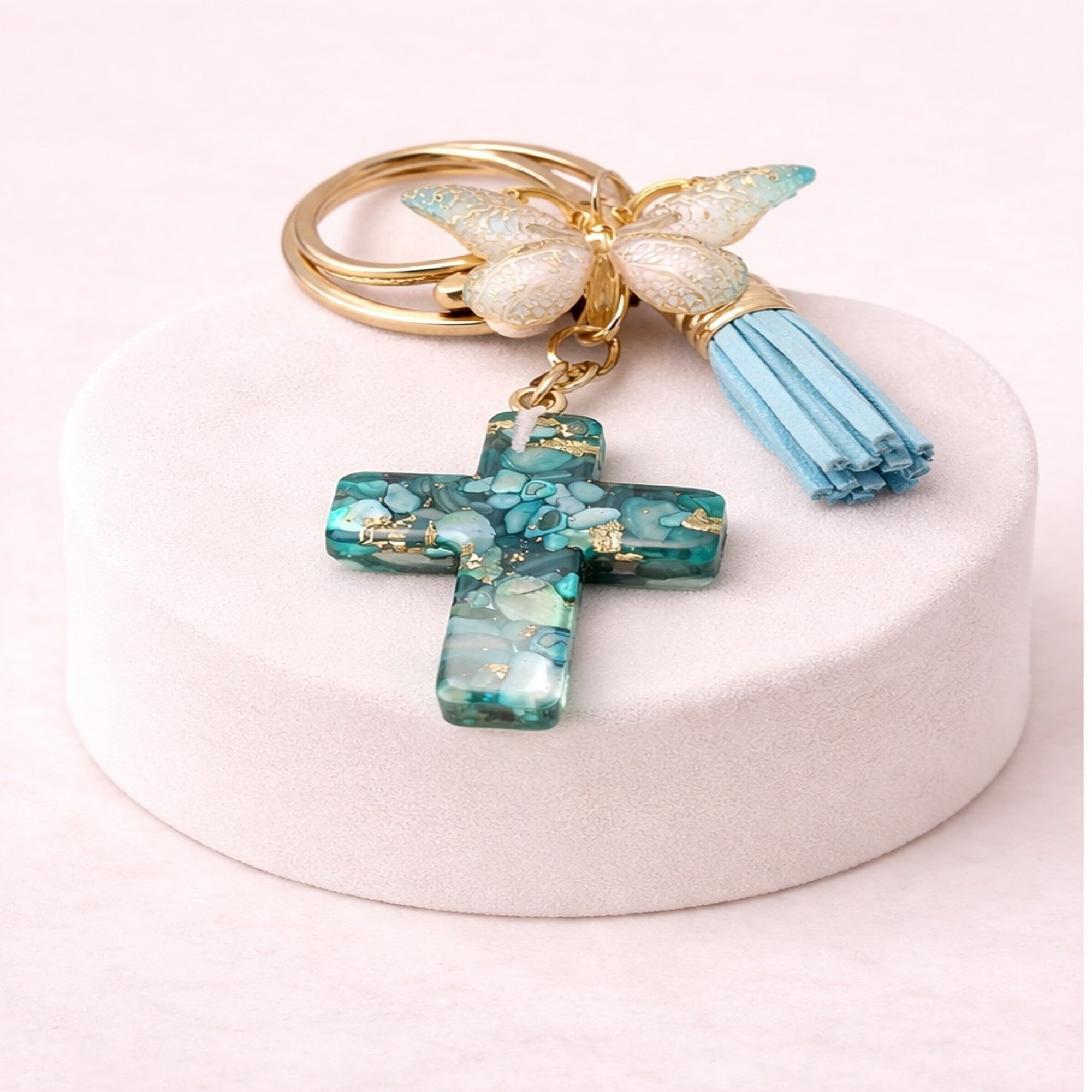 Grace in Flight Cross Butterfly Tassel Keychain