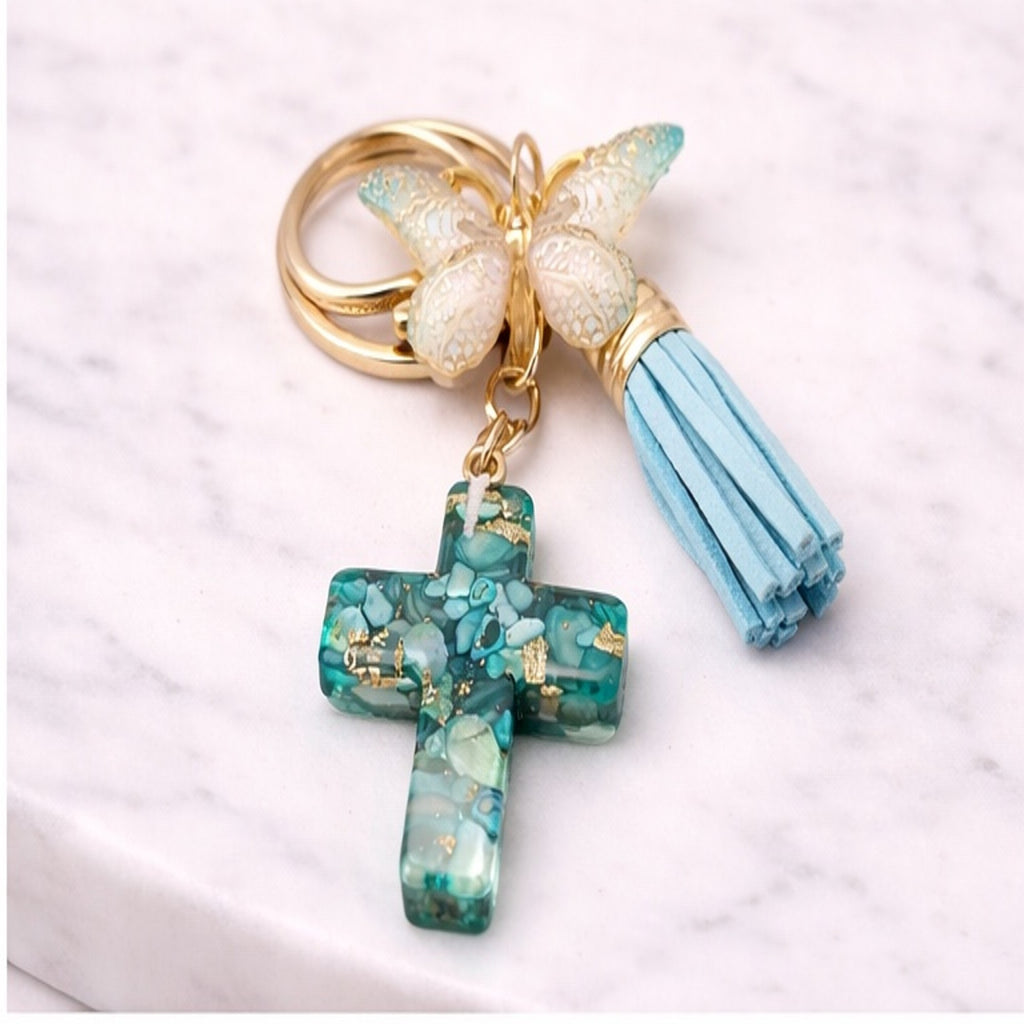 Grace in Flight Cross Butterfly Tassel Keychain