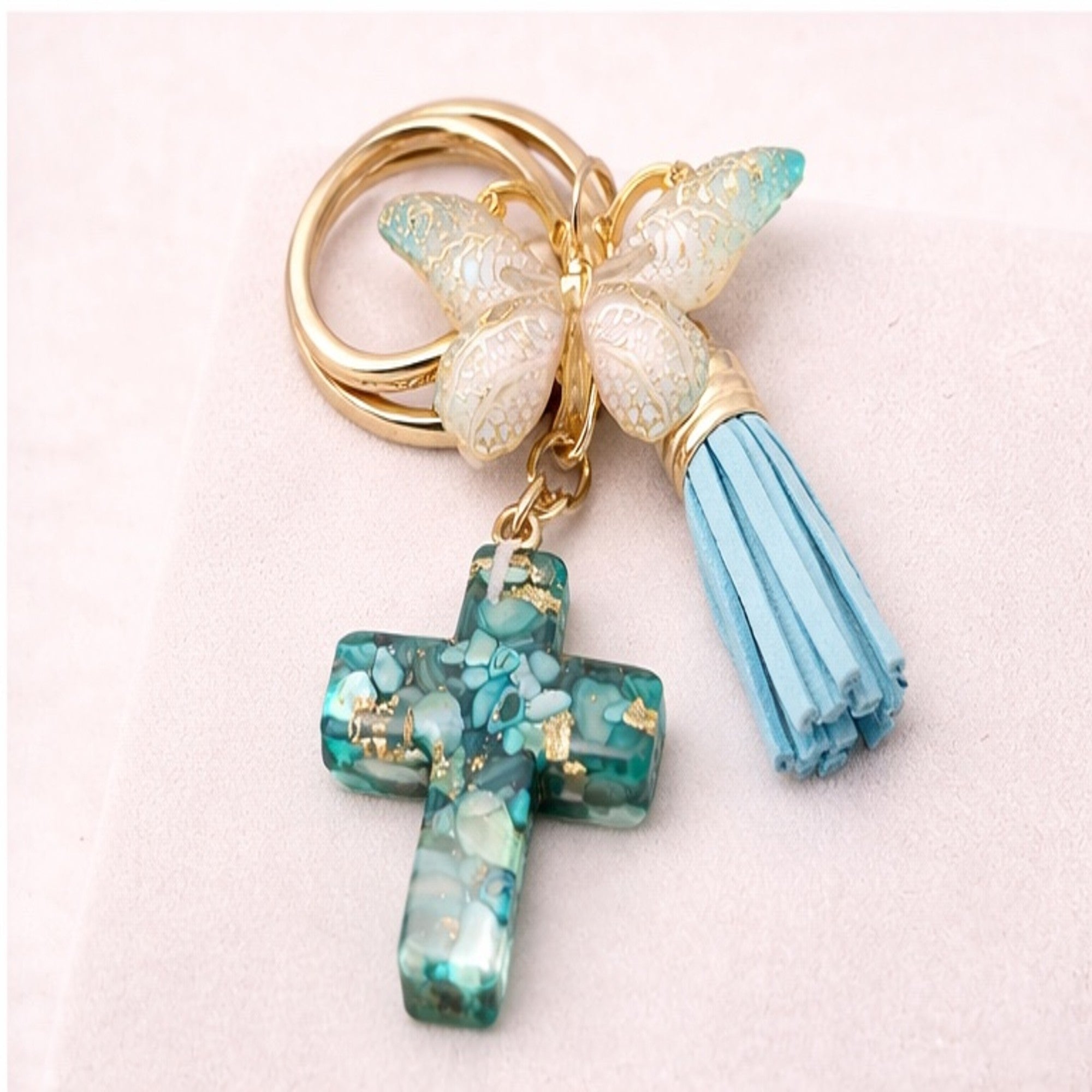 Grace in Flight Cross Butterfly Tassel Keychain