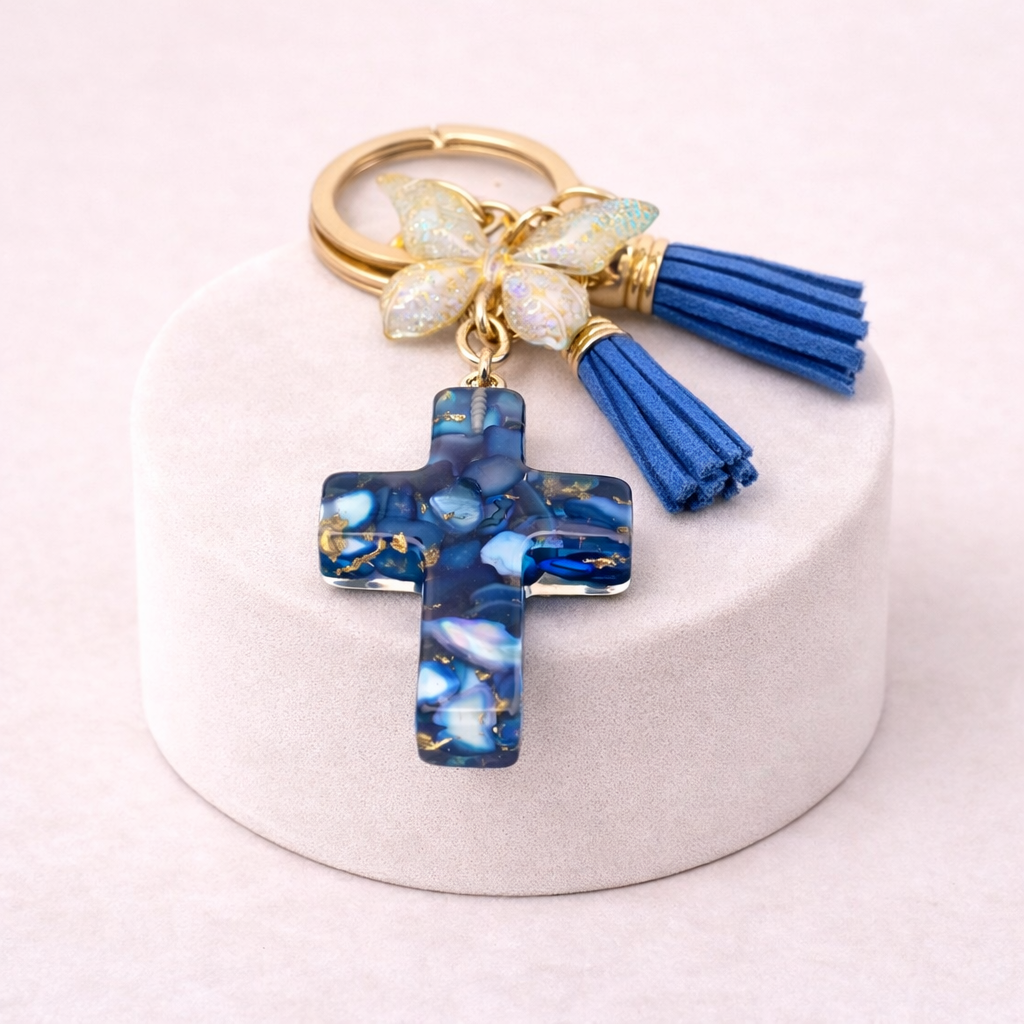 Grace in Flight Cross Butterfly Tassel Keychain