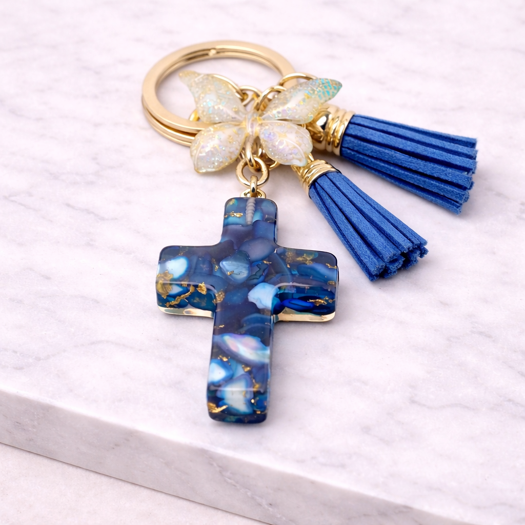 Grace in Flight Cross Butterfly Tassel Keychain