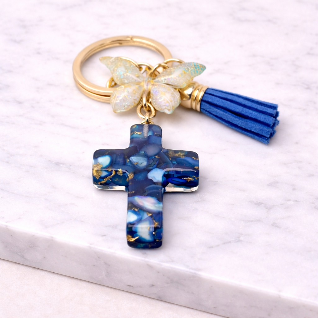 Grace in Flight Cross Butterfly Tassel Keychain
