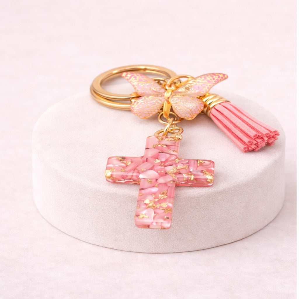 Grace in Flight Cross Butterfly Tassel Keychain