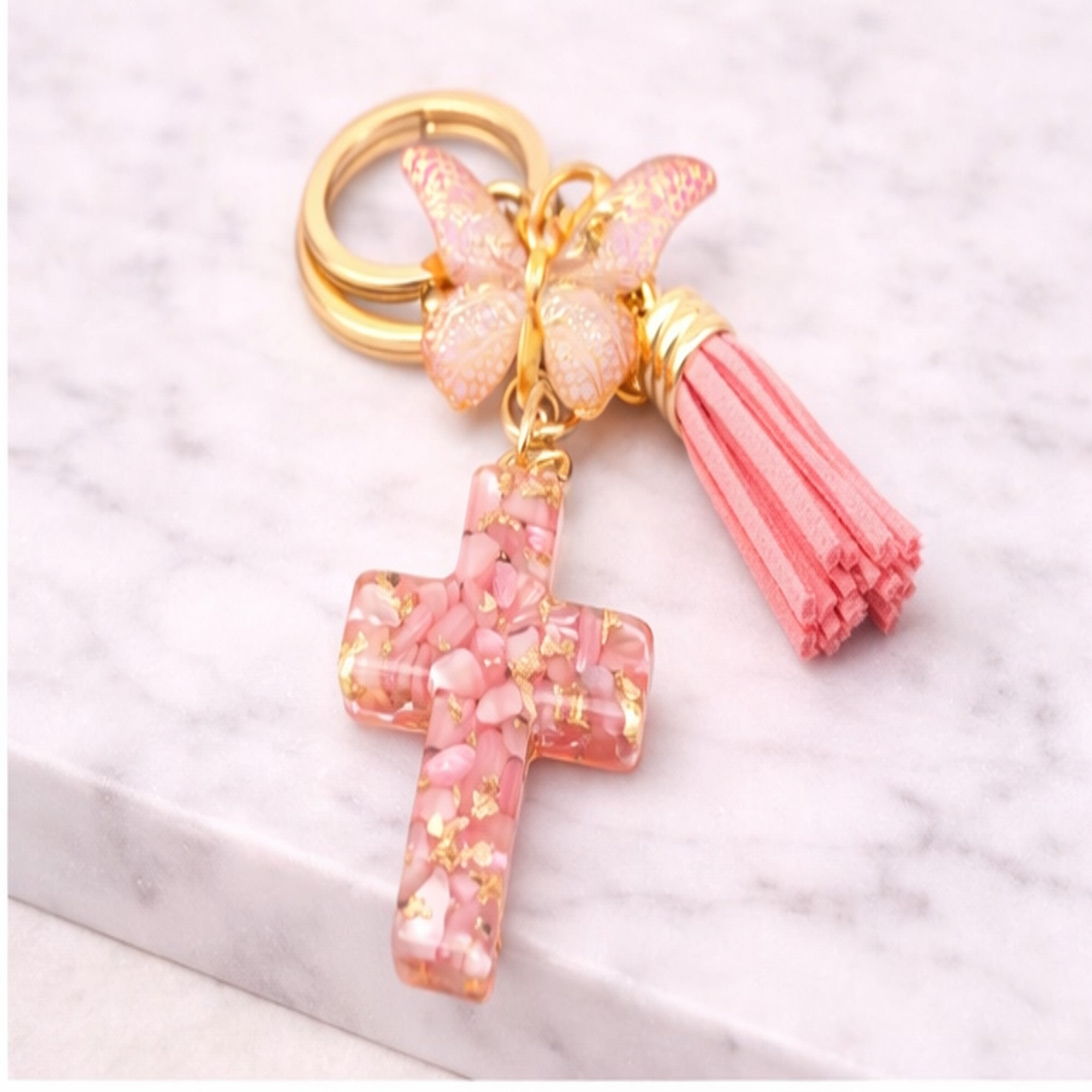 Grace in Flight Cross Butterfly Tassel Keychain