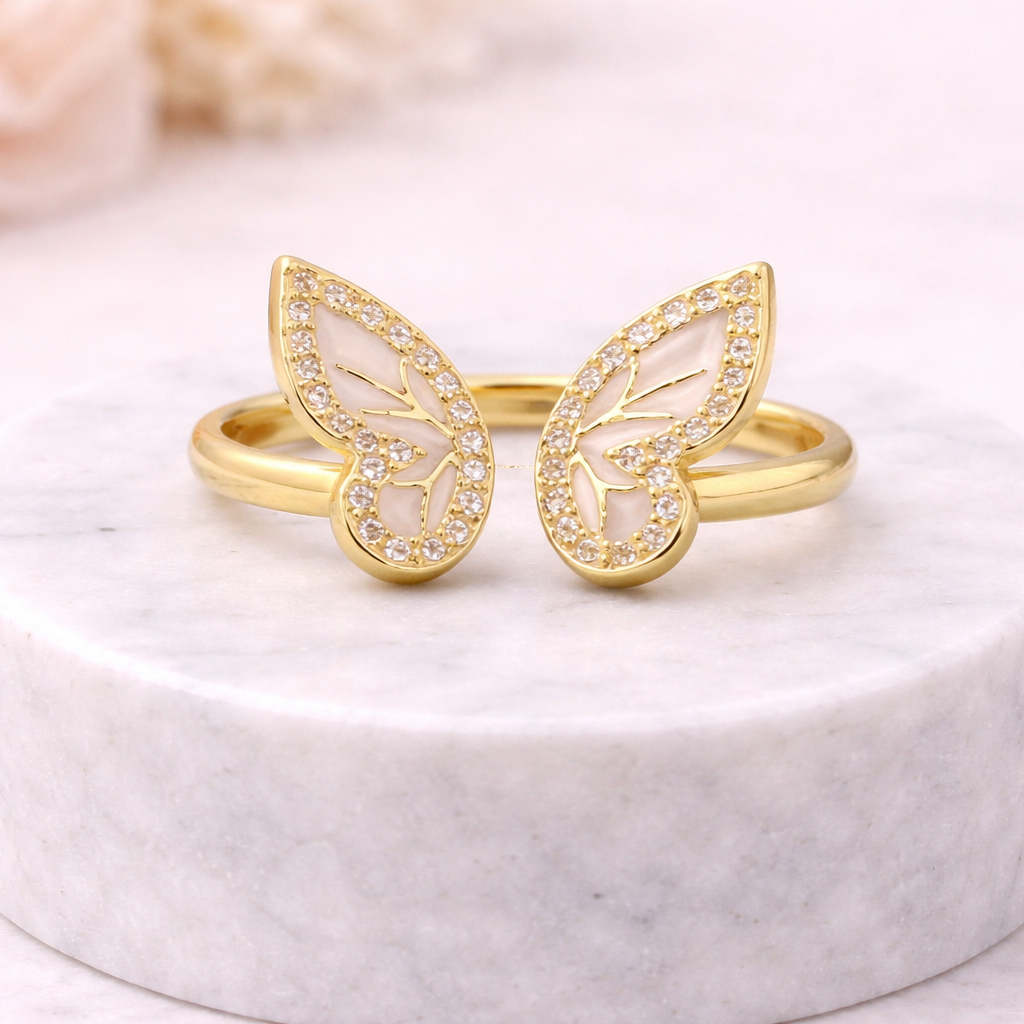 Golden Rhinestone Butterfly Opening Adjustable Ring