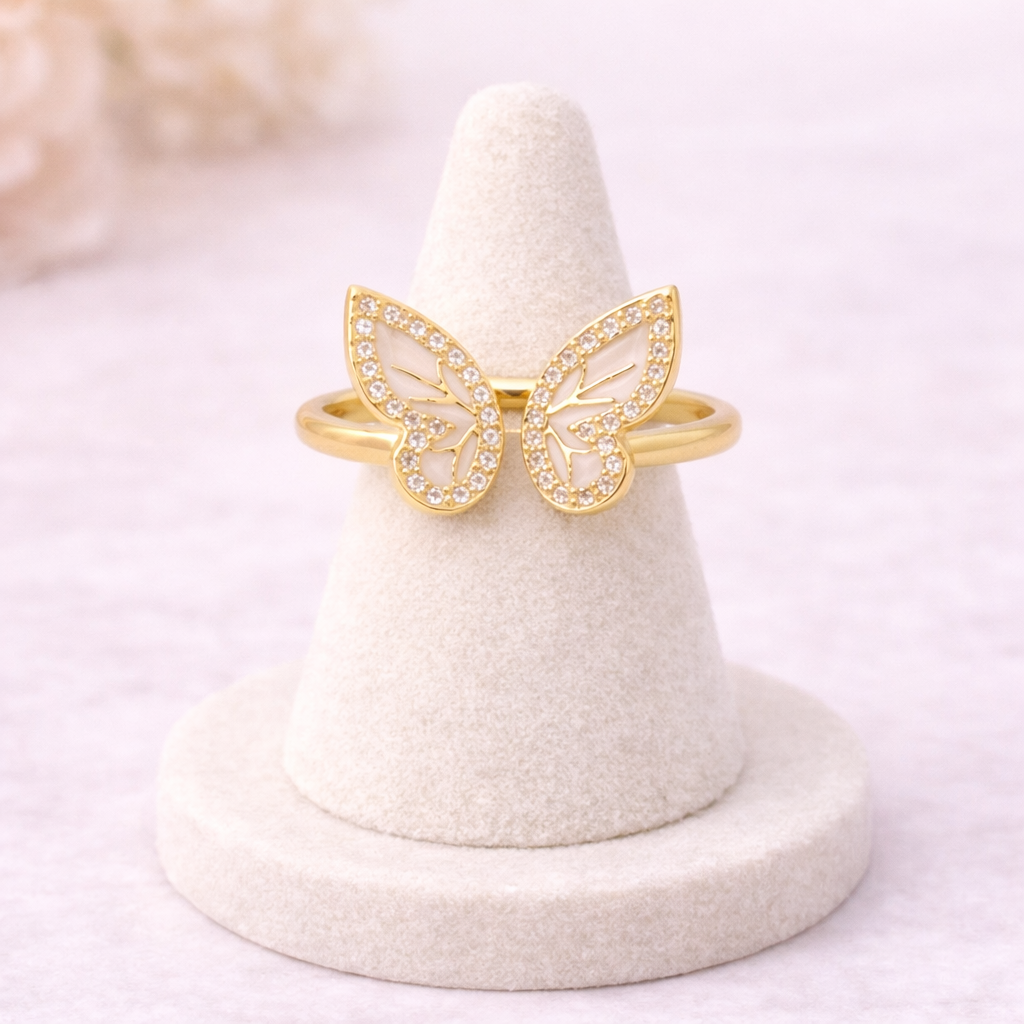 Golden Rhinestone Butterfly Opening Adjustable Ring