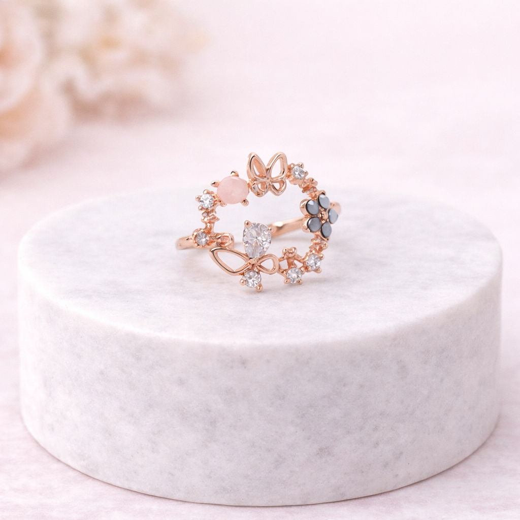 PINK OPAL BUTTERFLY RING (ADJUSTABLE)=