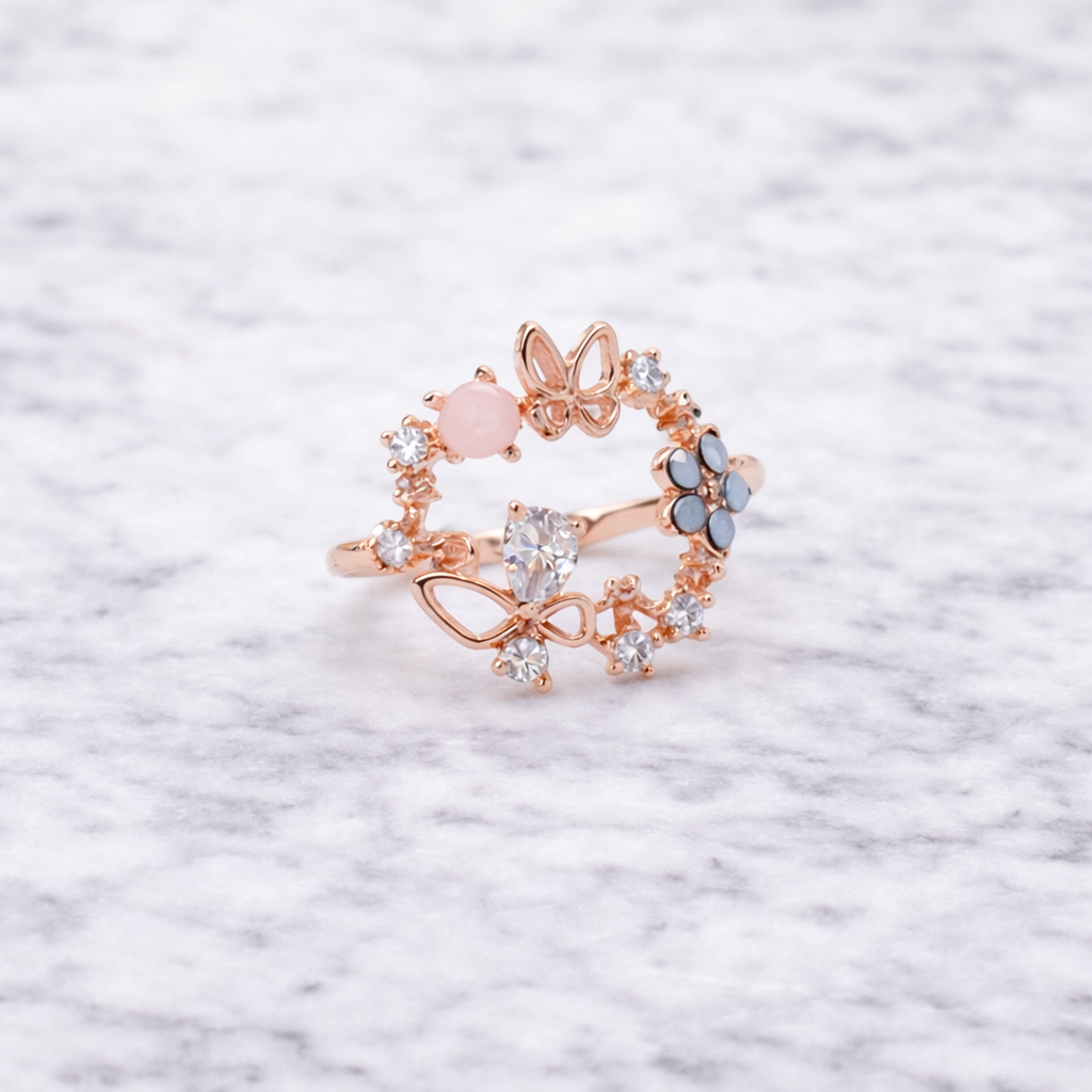 PINK OPAL BUTTERFLY RING (ADJUSTABLE)=