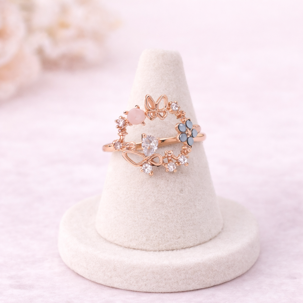 PINK OPAL BUTTERFLY RING (ADJUSTABLE)=