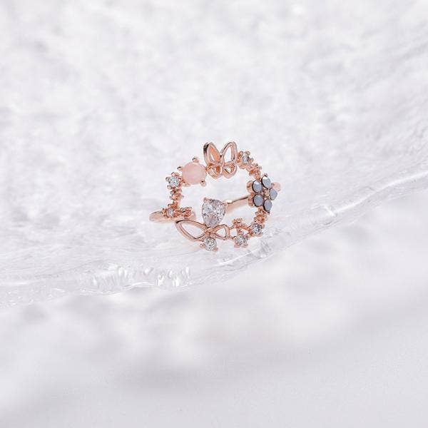 PINK OPAL BUTTERFLY RING (ADJUSTABLE)=