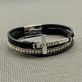 Blessed Cross Rhinestone Multi-layer Leather Bracelet - LB